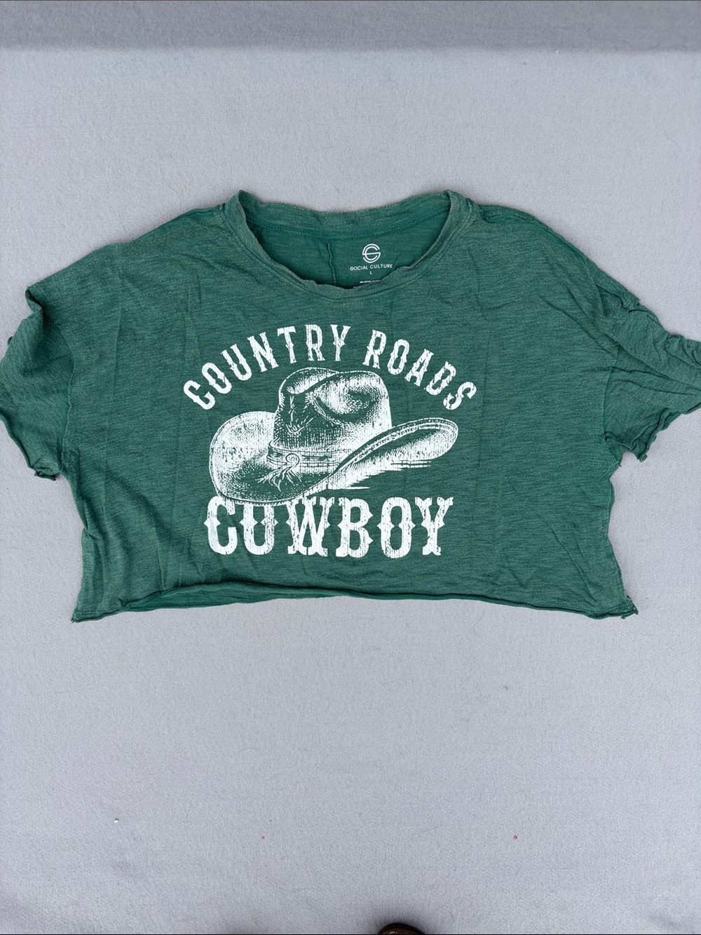 Country Roads Cowboy Crop Tee - Green